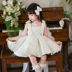 High Quality Jacquard Fabric Girls Dress Princess Style 1-14 Years Old Bows Girls Dresses Wholesale Fluffy Dresses for Girl