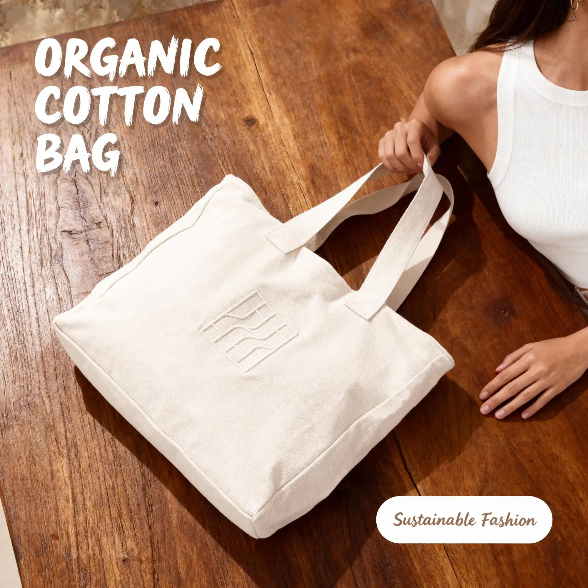 High Quality Cotton Canvas Tote Bag Rope Handle Shoulder Strap Medium Size Fashionable Letter Pattern Custom Logo Heat Transfer supplier