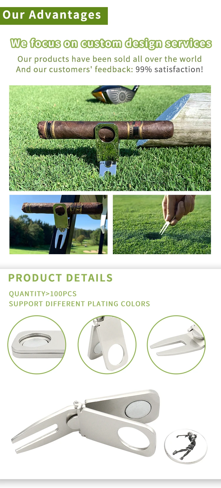 Custom Cheap Pitch Fork And Ball Marker Metal Cigar Pitchfork Gift Set