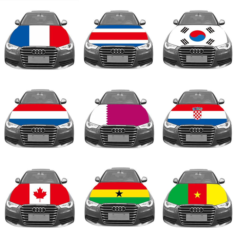 Custom Design Logo Slip-on Washable Elastic Waterproof Fabric Mexico Cloth Palestine Nation Flag Car Hood Flag