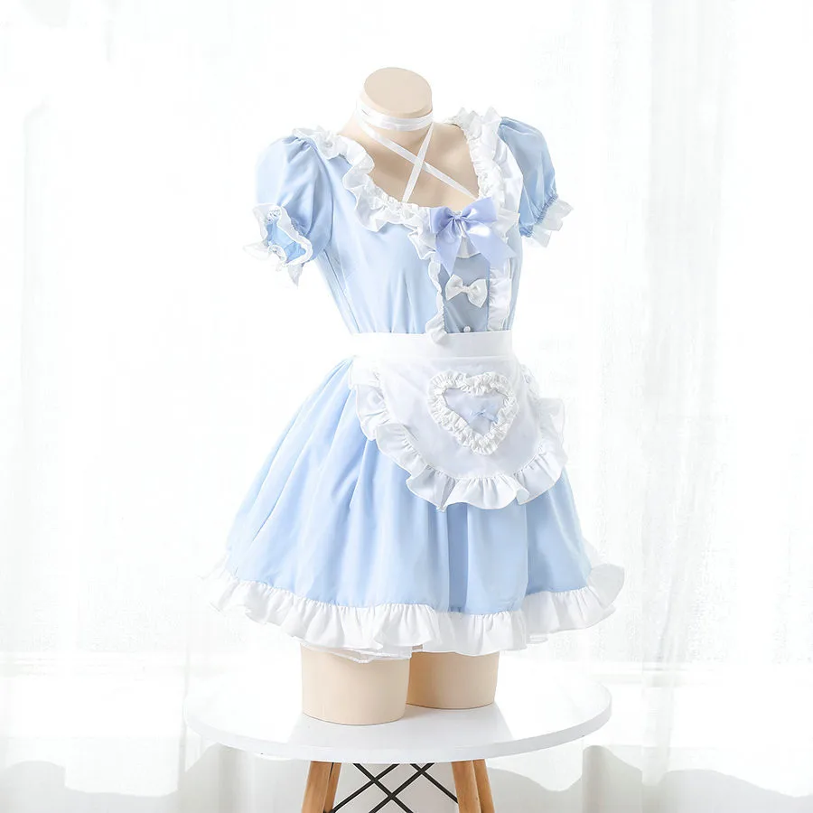 Lolita Dress Cute Blue Ruffle Maid Outfit Japanese Girl Cosplay
