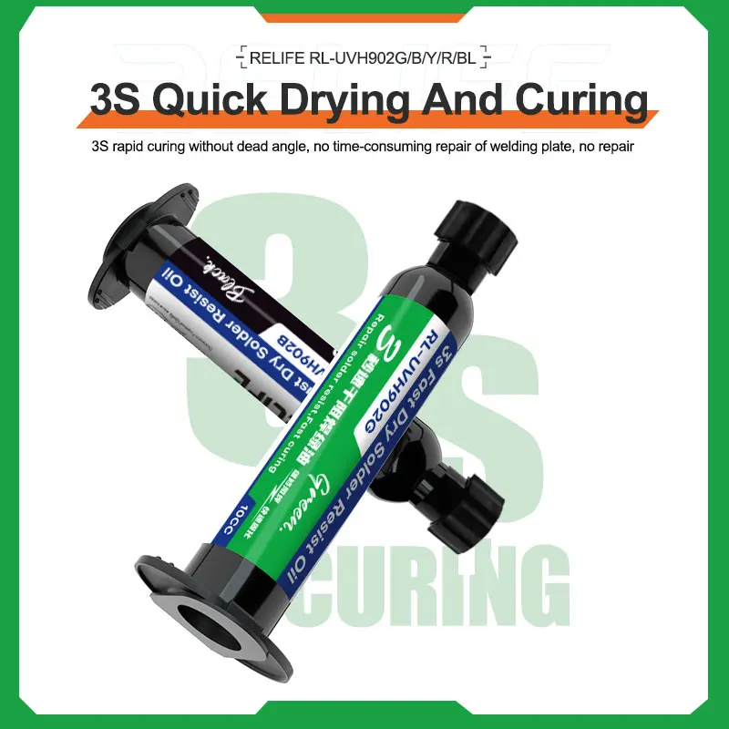 RELIFE RL-UVH902G-B-Y-R-BL No Dead Angle UV Solder Resist Oil 3S Fast Cure Mask Ink for Phone PCB Board Repair
