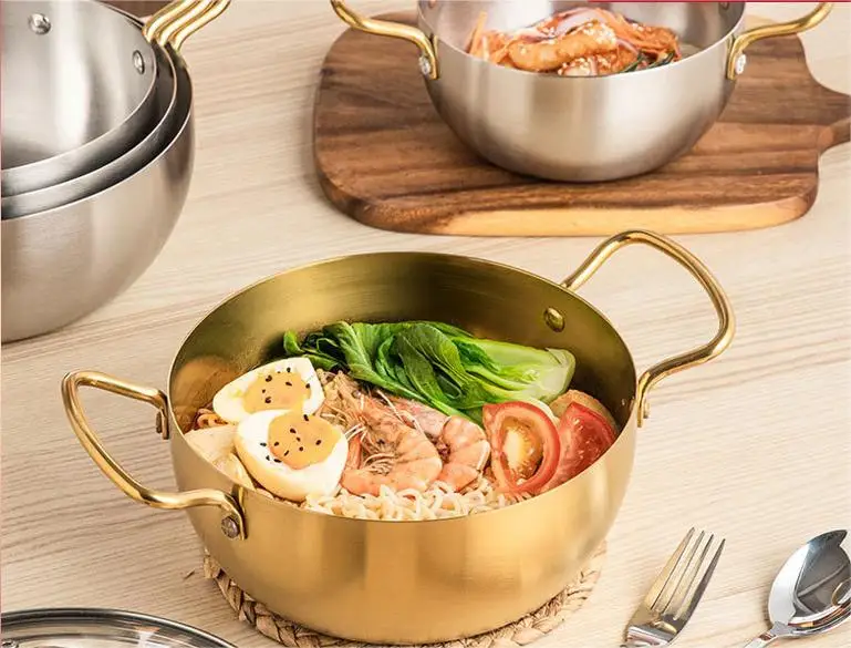 Korean Style Gold Stainless Steel Noddle Hot Pot Instant Noodle Pot Seafood Dry Pots for Home Cooking