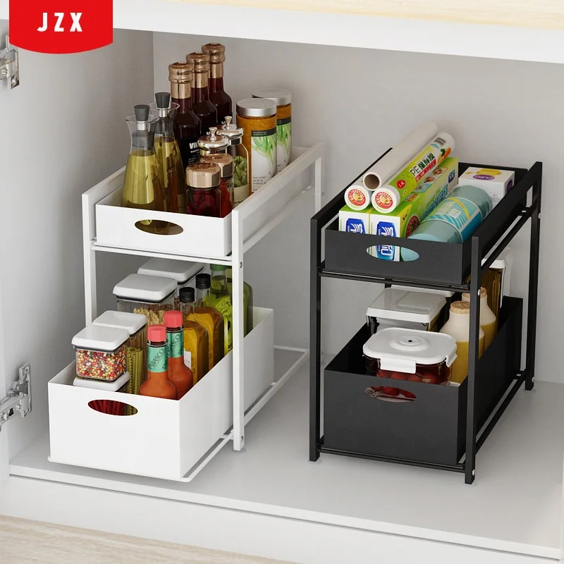 2 Tier Kitchen Under Shelf Expandable Under the Sink Rack Organizer Storage Holder Rack Sink Cabinet Shelf Spice Rack