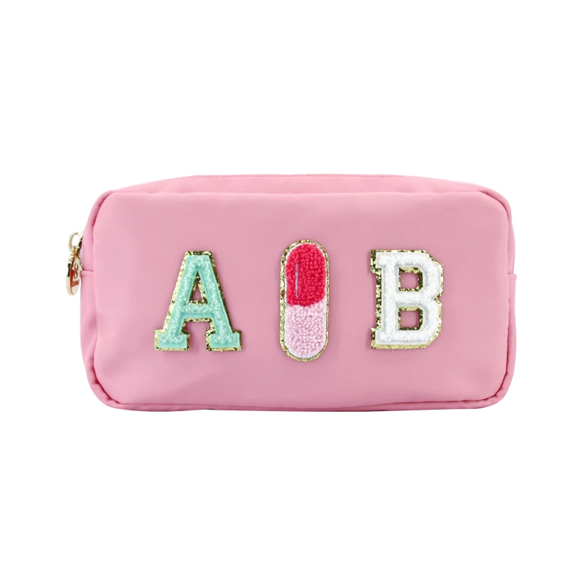 Source wholesale Waterproof nylon fabric toiletry bag towel letter mini  personalized cute DIY makeup cosmetic bag manufacturer on m.