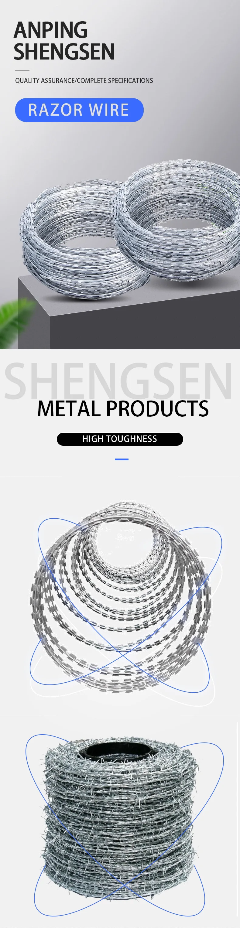 Shengsen Factory Sale Galvanized BTO-22 Concertina Razor Blade Barbed ...