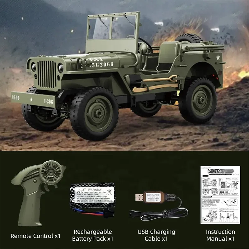 Ready to Run 1:10 1941 Willys MB Military Vehicle RC Trail Crawler