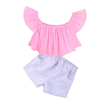 kids boutique clothing baby girl pink t shirt tops white shorts outfit children clothes sets 1-6y girls clothes