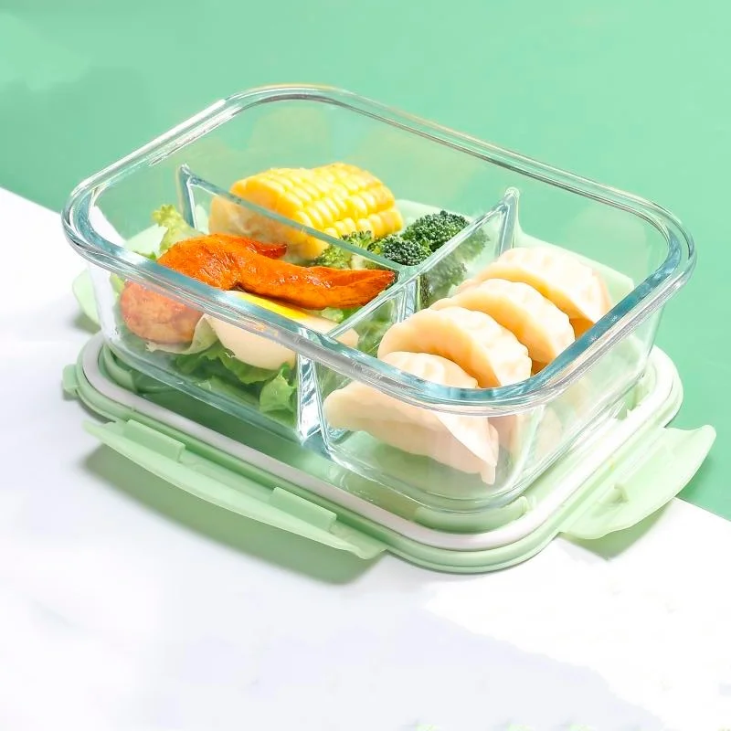 Rectangular High Borosilicate Glass Bento Lunch Box Set Microwave Safe Food Storage Container Crisper With PP Cover