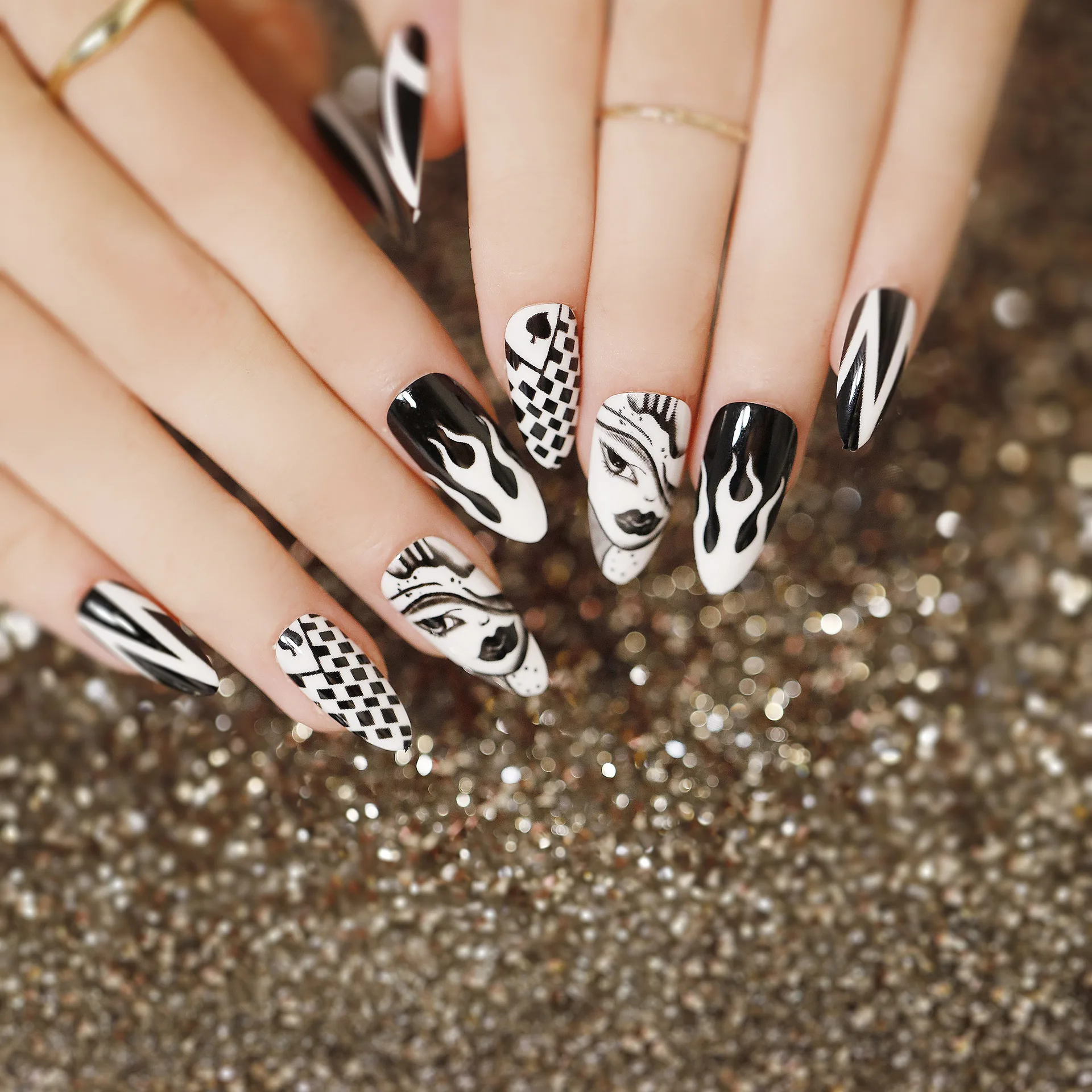 stiletto nails black designs