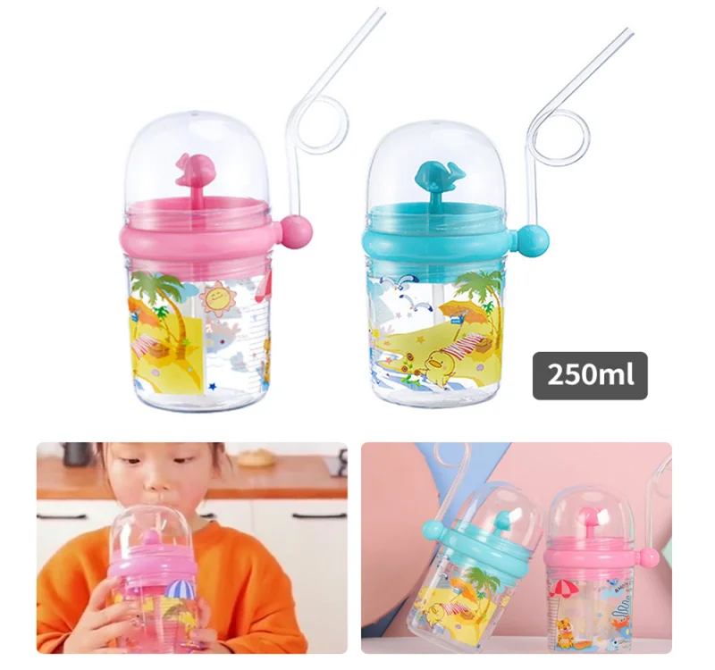 250ml Portable Baby Feeding Cups with Straw Water Bottle Dolphin Drinking  Kettle Healthy Kids Water Spray