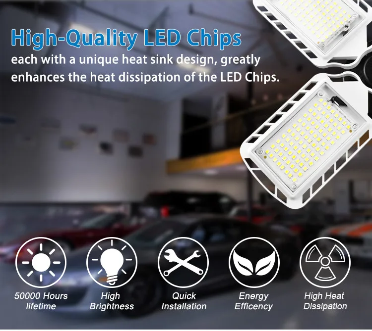 Indoor Lighting Deformable 60W 6000LM 6500K 4 Leaf Ceiling Warehouse Workshop LED Garage Lights E26 E27