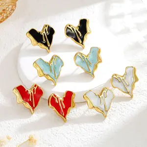 MW Wholesale Trendy Unisex Earrings Irregular Stainless Steel Drip Oil Heart Enamel Stud Earrings Jewelry for Anniversary