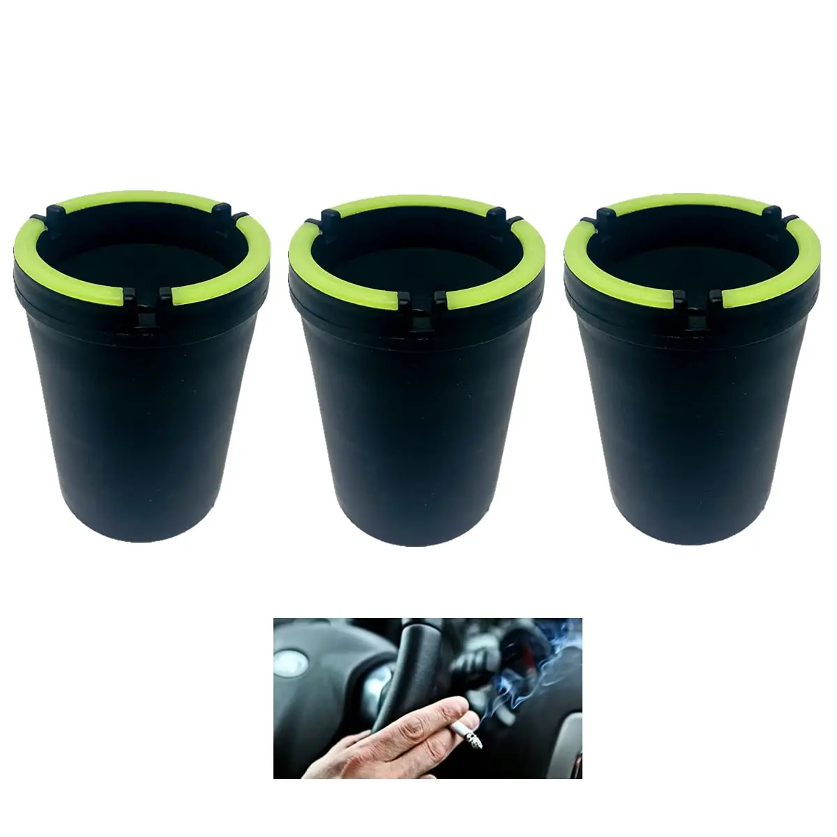 2 Pack Glow In The Dark Self-Extinguishing Car Ashtray - Cup Holder Style Auto Accessory 9 thumbnail image