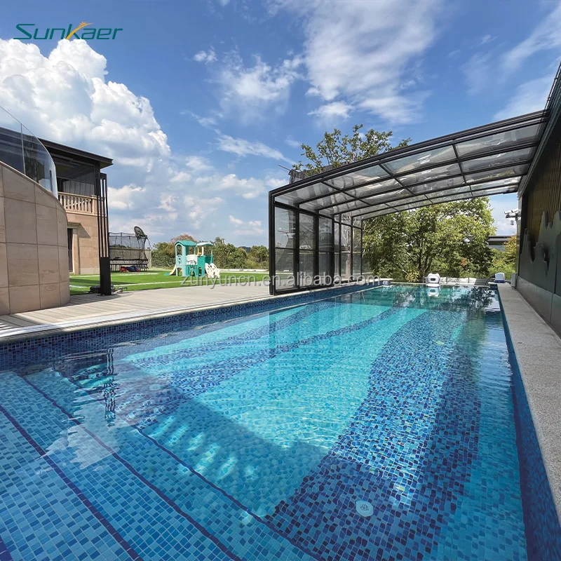 Customized Retractable Above Ground Polycarbonate Outdoor Sunroom Pool Enclosures Swimming Pool Covers & Reels Pool Shelters