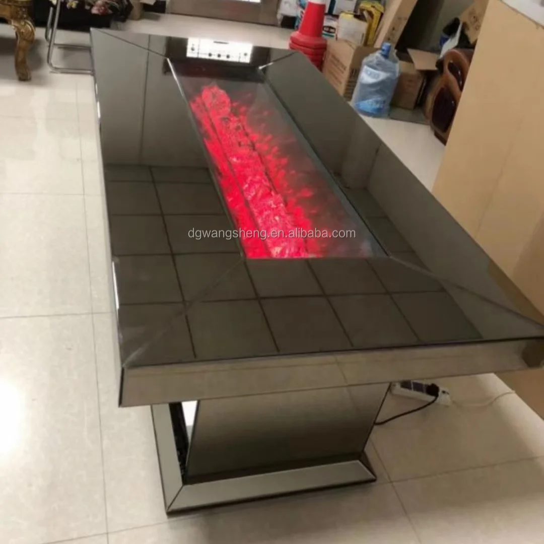 2022 Brand New Mirrored Dinning Table with Fireplace on Top with LED Electric Fire with Heater for Dining Room