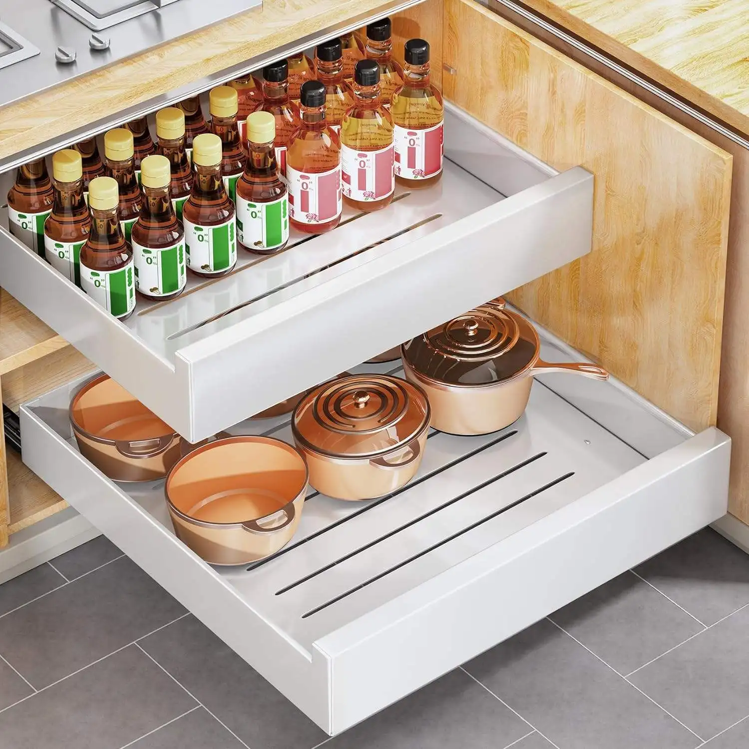Pull Out Drawer Racking Extendable Kitchen Slide Out Drawers Pull Out Cabinet Organizer with ...