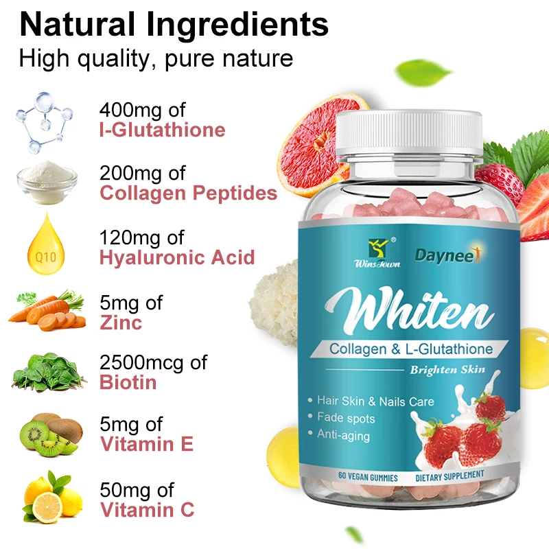 Daynee colágeno glutationes blanquear gomitas vitaminas brillan  antienvejecimiento piel blanqueamiento gomoso suplemento para aclarar la  piel