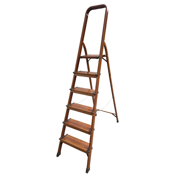 Japanese Style Household Wooden Grain Aluminum Folding Ladder, 6