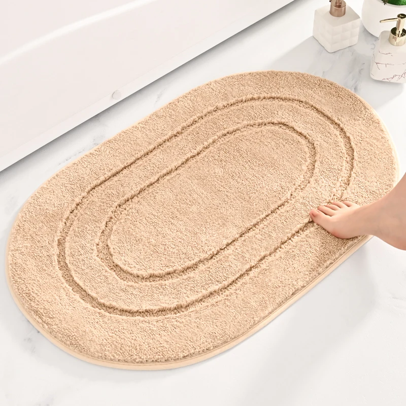 Custom Oval Super-Microfiber Non-Slip Bath and Door Mat - Comfortable Soft Absorbent Bathroom Rug, Solid Color Bath Mats and Floor Mats for Home Use