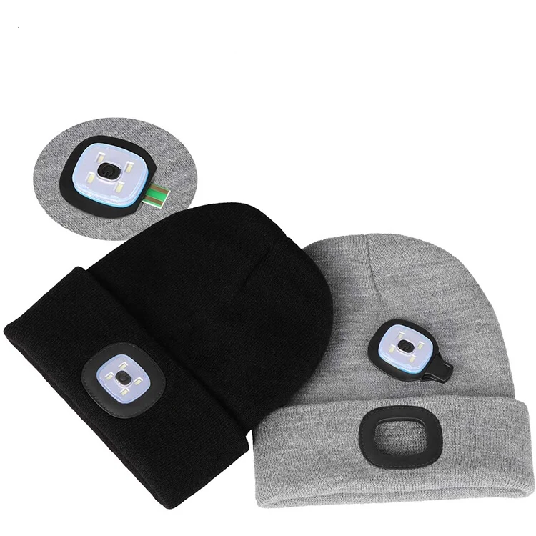 Hot selling 100% acrylic winter hat outdoor walking hands free beanie 4 LED Beanie, LED caps with Li