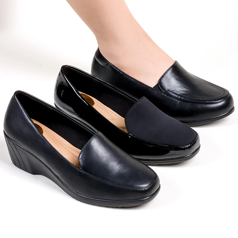 2023 Comfortable Women Round Toe Wedge Heel Pumps Arch Support Solid