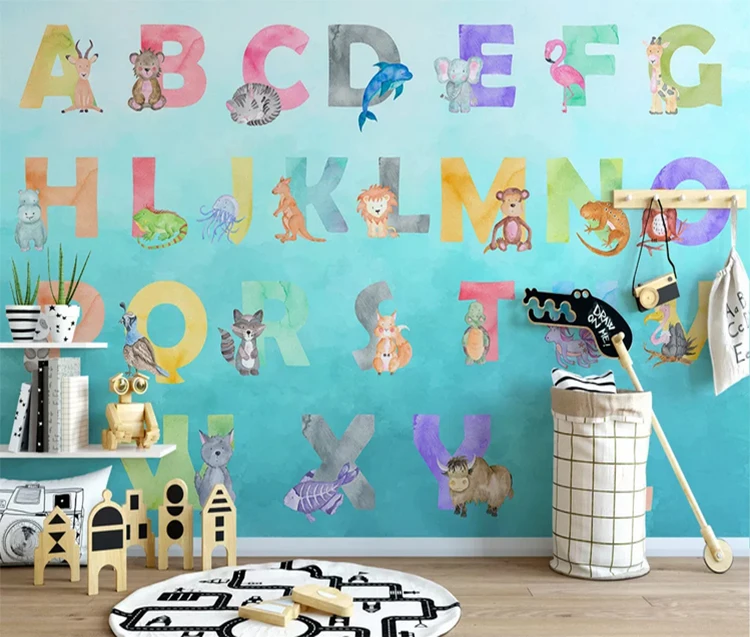 Cartoon Wallpaper Sticker Animal 26 Letter Wall Mural Abc Theme Kids Room  Design Wallpaper - Buy 3d Design Wallpaper,Wallpaper For Kids Room,3d Kids  Room Wallpapers Product on 