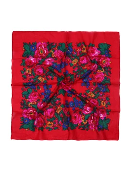 2022 Hot Sale Wholesale Lady Print Flowers Cotton Feeling Acrylic Square Russian Scarf Large Size Scarf
