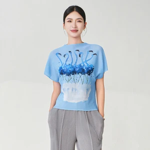Summer Ladies Elegant T-shirt High Quality Loose Casual Tops Miyake Pleated Tops Factory Direct Sales