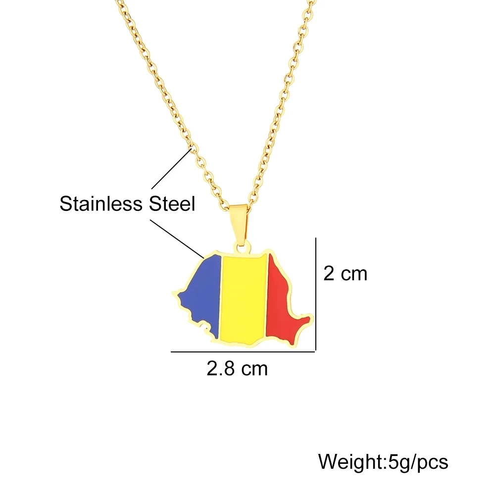 Romania Map Flag Pendant Necklace Stainless Steel Charm