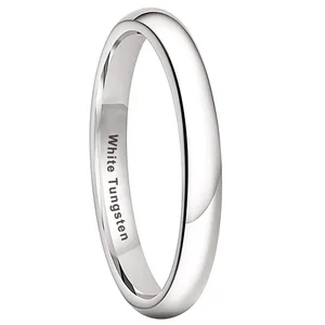 Coolstyle Jewelry 3mm White Tungsten Ring for Women Trendy Engagement Wedding Band Fashion Jewelry Domed Polished Comfort Fit