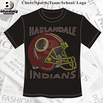 Wholesale Price NFL Indians Team Rhinestone Transfer Design Custom Bling Hotfix Custom Rhinestone Heat Transfer for T Shirts