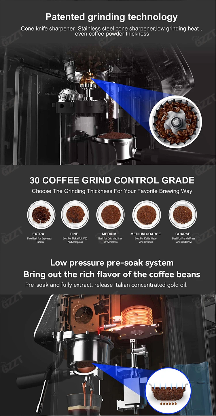 Espresso Coffee Maker with Bean Grinder in Machine