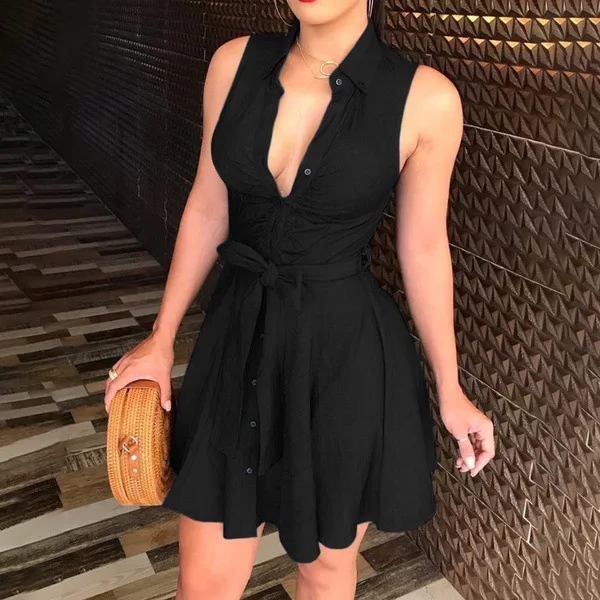 2026 New Summer Spaghetti-Strap Plain Print O-Neck Tube Top Cinched Waist Dress Women's Clothing in Stock