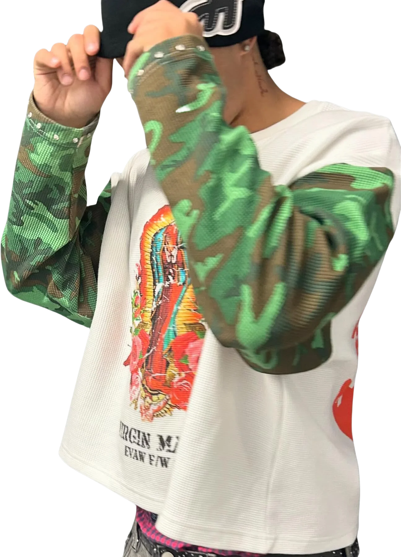 For Salati Manufacturer Men's T-Shirts Custom Sweatshirt Oversize Camo Waffle Knit Full Long Sleeve Rhinestone Printed Crop gallery 2