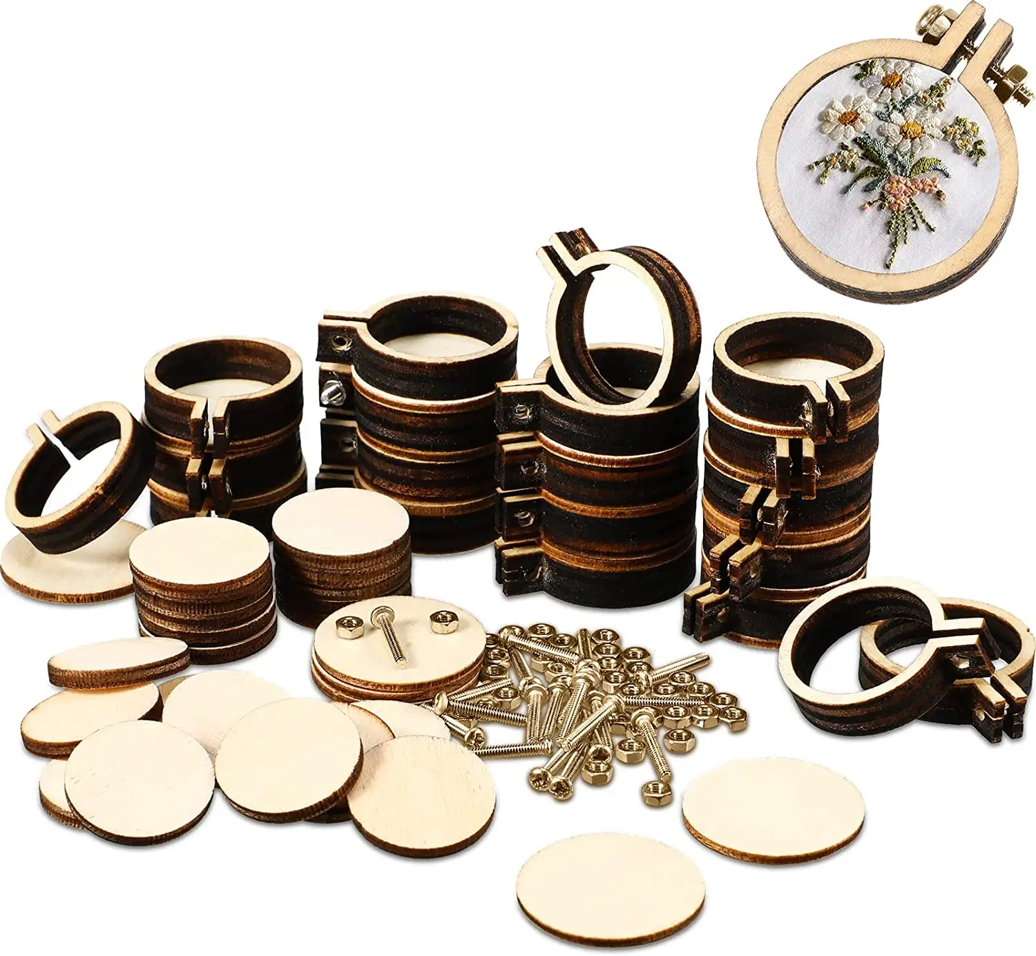 10 Mini Cerchi Da Ricamo In Legno - Per Punto Croce E DIY