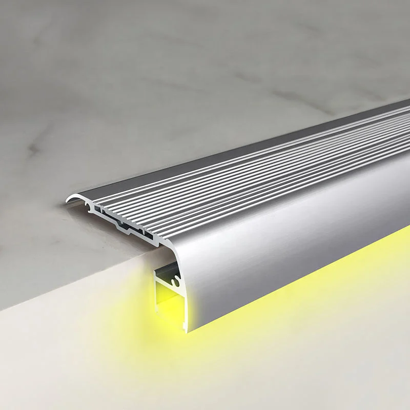 Modern Design LED Profile Aluminum Safety Light Step Stair Nosing Features Rubber Insert