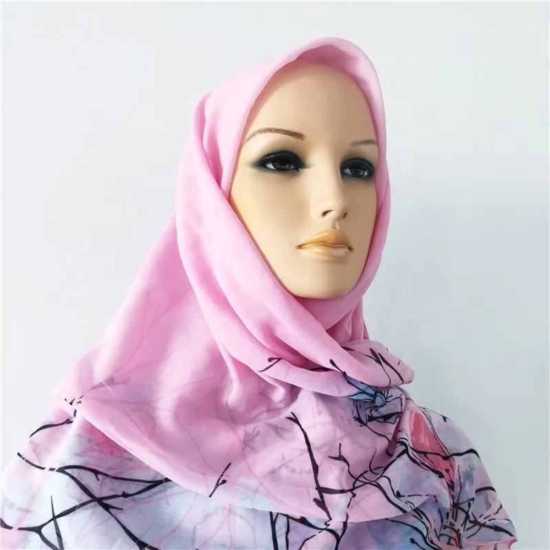 Voile Scarf Muslim Hijab Hot Sale High Quality Digital Printed Tudung Islam Malaysia for Women Hijabs Custom Size Newest Printed