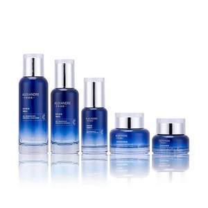 Hot-Selling Translucent Blue Cosmetics Bottle Set 50g 30g 40ml 100ml 120ml Skin Care Essence Pump Sprayer Screen Printing