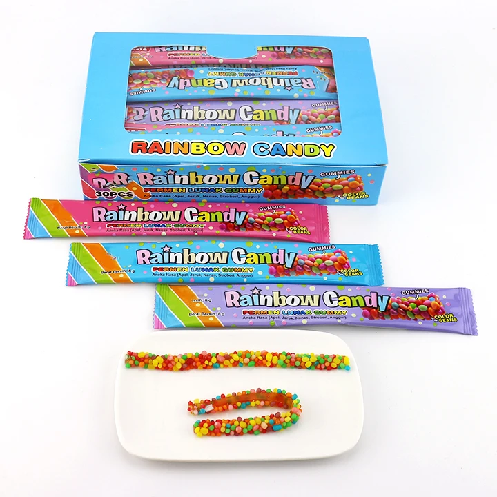 candyページ Supply 8g Rainbow candy sour chewy roll gummy rope with mini