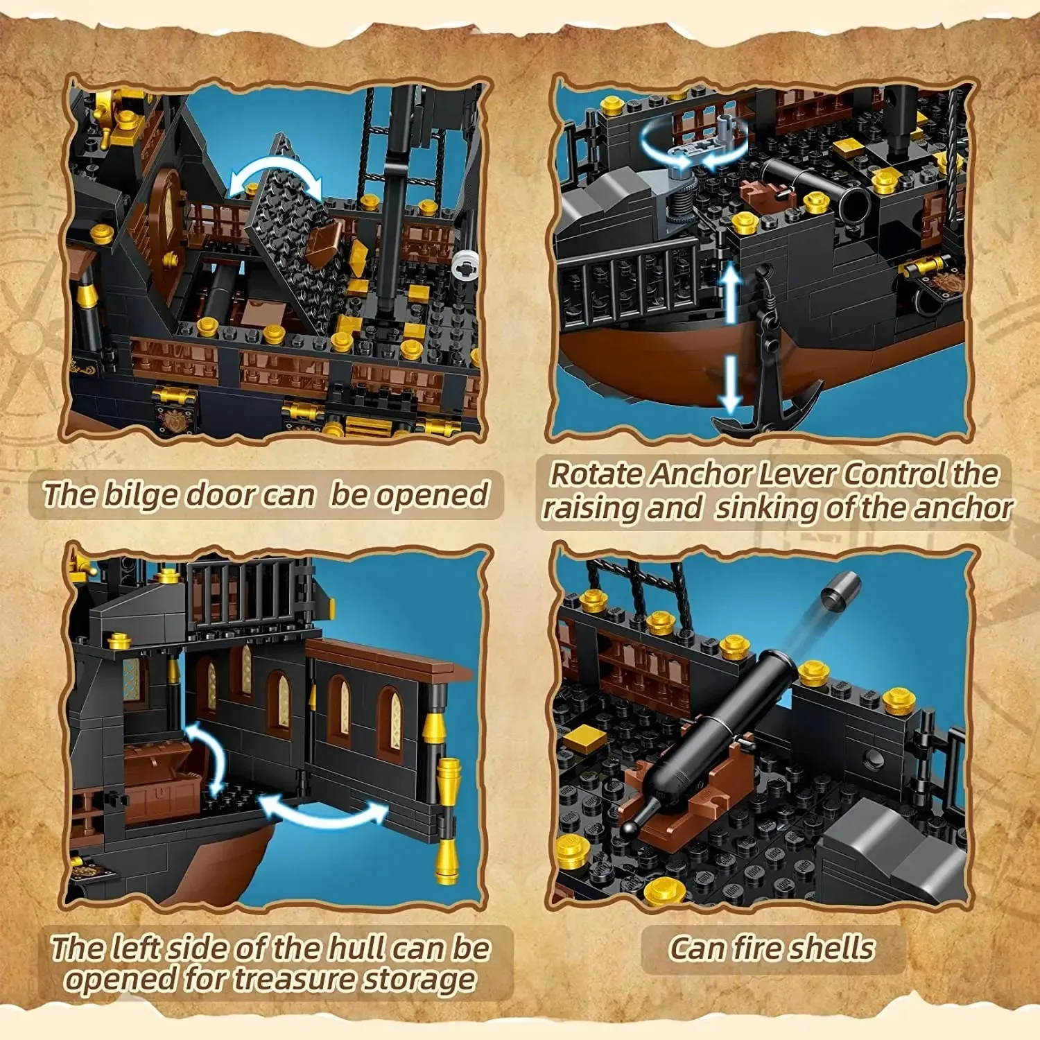 Creative Legend 621pcs Building Blocks Black Pearl Construction Toy Kits with Boat Model Compatible with Famous Brands