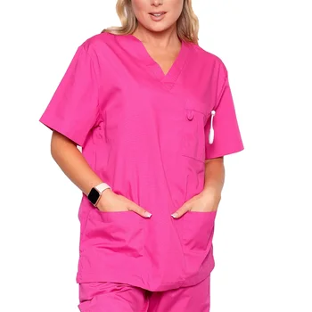 Doctor Nurse Medical Unisex Three Pocket Scrub Tunic+pants Customized Logo Medical Scrubs Suit Mujer Women Scrub Set