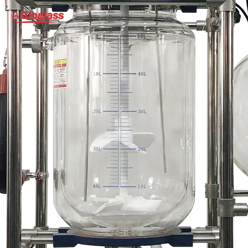 Glass Reaction Vessel Spherical Chemical Synthetic 50l Reactor Cooling Jacket Glass Liter Reactor Set With Chiller Heater