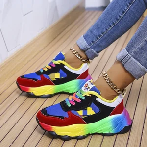 Custom Logo Colorful Rainbow Fashion Walking Style Casual Women's Custom Sneaker Manufacture Shoes