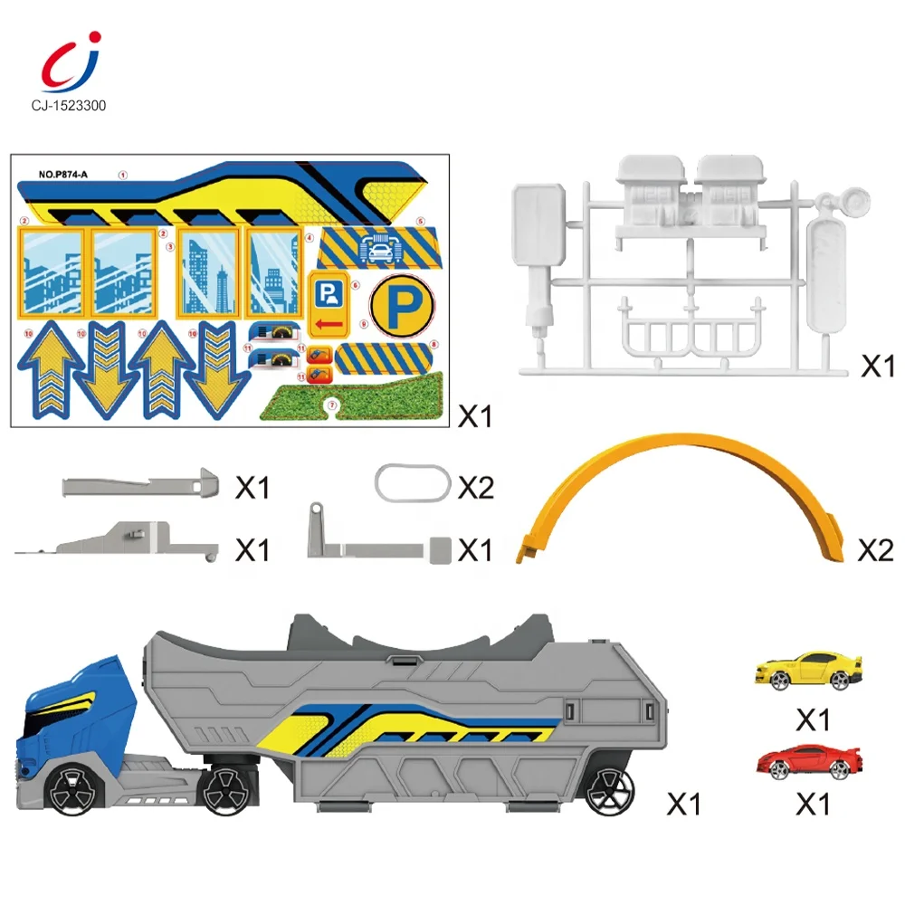 Chengji 3 in 1 Engineering Container Truck Toy Kids Diecast Cars Parking Lot Toy Garage Construction Parking Lot Truck Toys