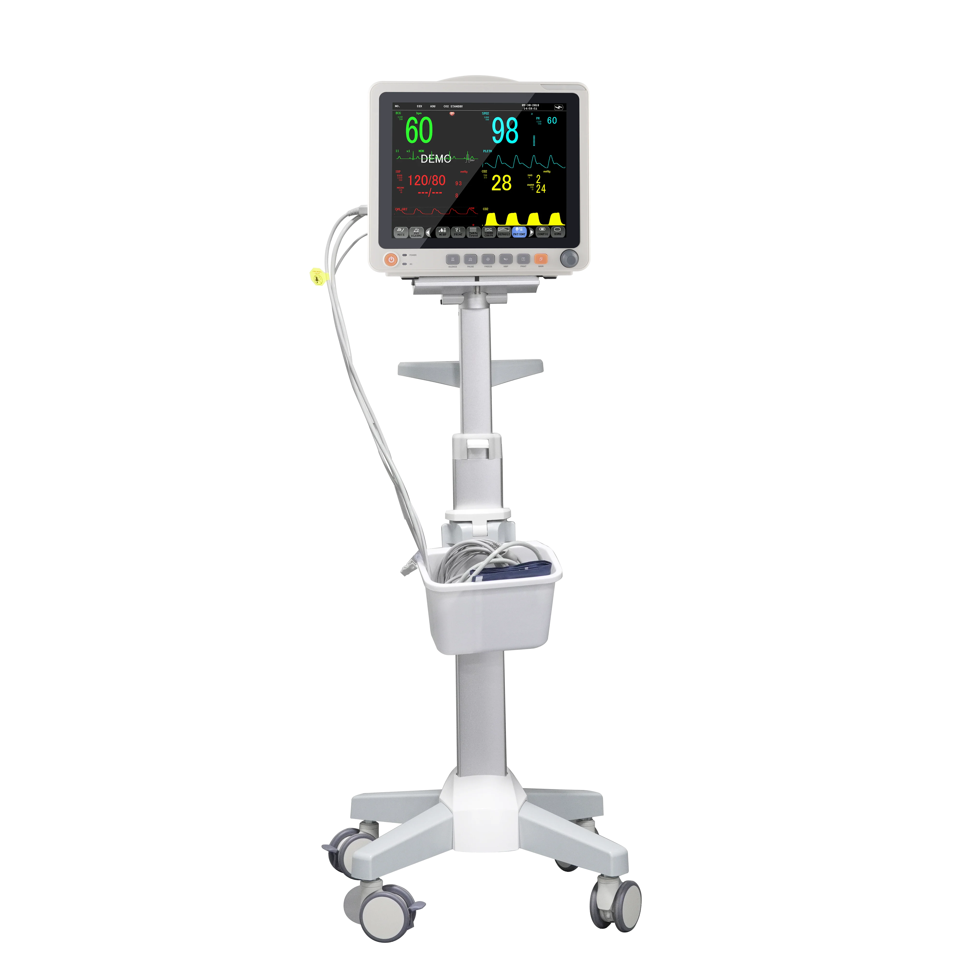 12 Inch Multi-parameter Touch Ecg Heart Rate Meter Respiration Blood Oxygen Blood Pressure Body Temperature Ecg Monitoring