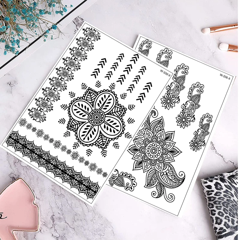 12 Sheets Brown Henna Tattoo Kit Stencil Waterproof Henna Temporary  Stickers Henna Tattoo Stickers for Body Art (Brown-12pcs)