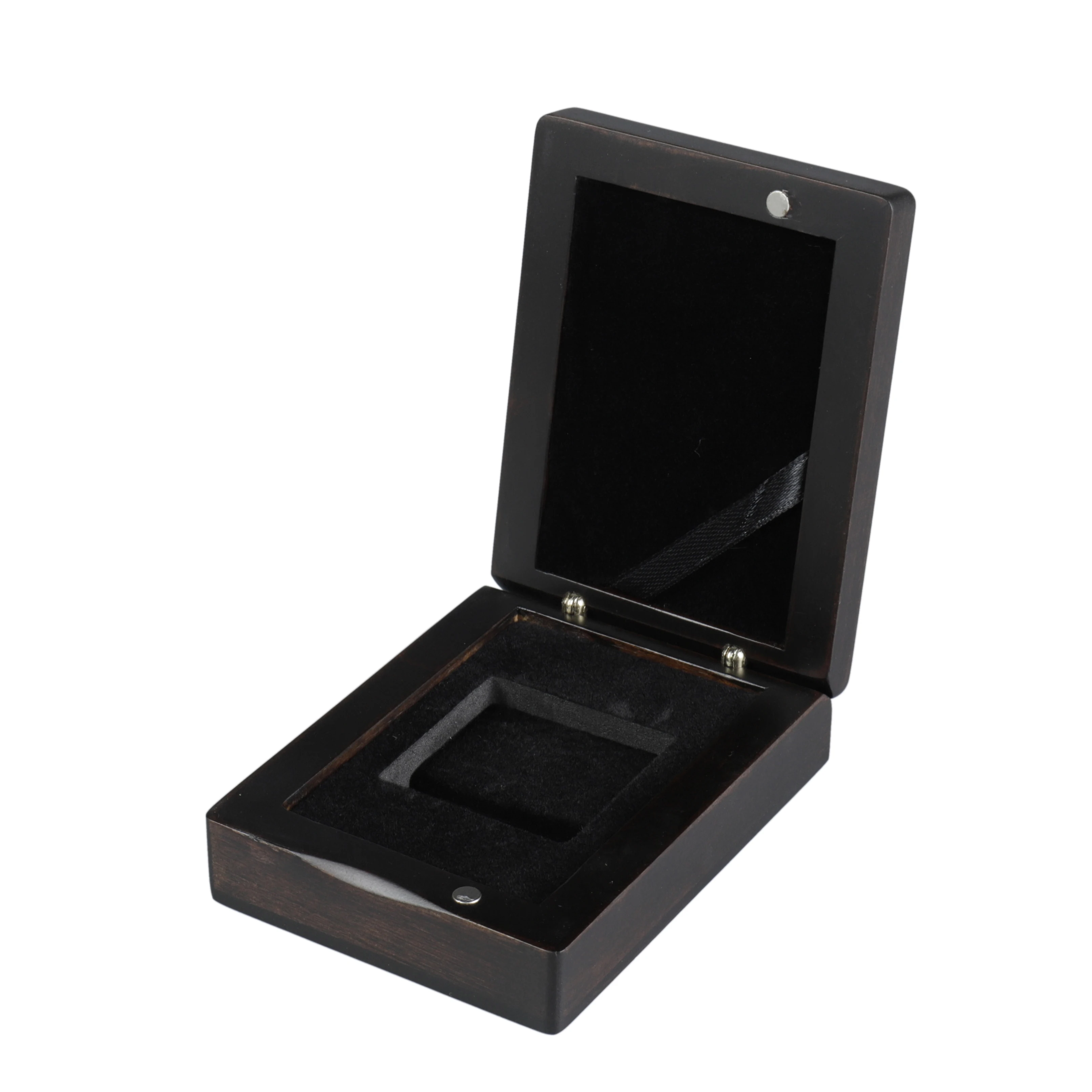 定制激光标志黑色Eva内衬单枚硬币包装木质贵金属收纳盒