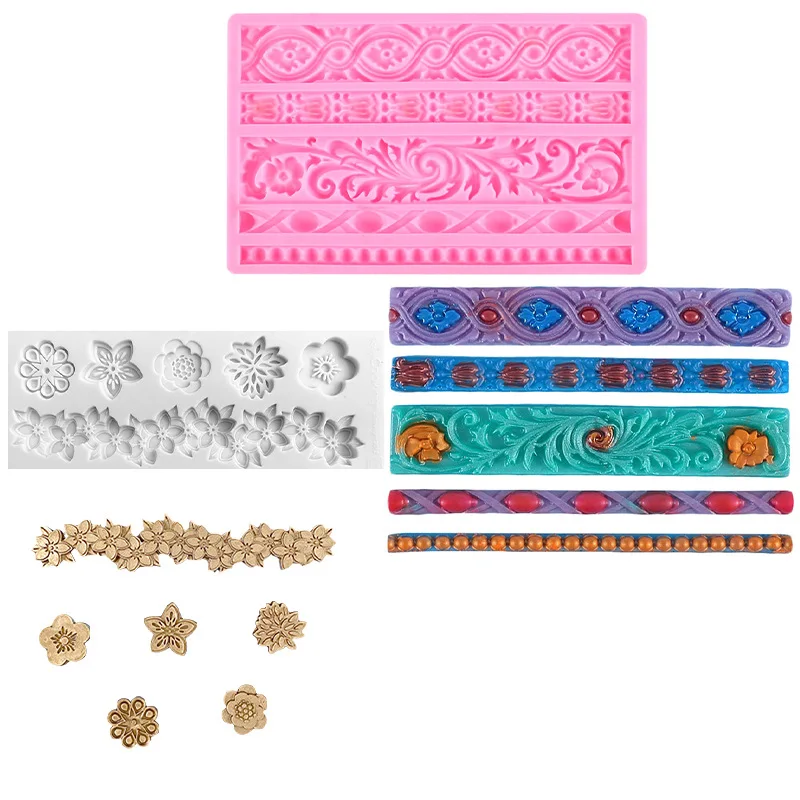 Hot sale DIY 3D Reliefs Pattern Silicone Border Mold for Sugar Clay Craft Cookies and Cupcake Decorations Fondant Molde