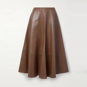 Clothing Manufacturers Custom Spring Autumn Brown High Waisted Elegant Casual Women Long Leather Skirt